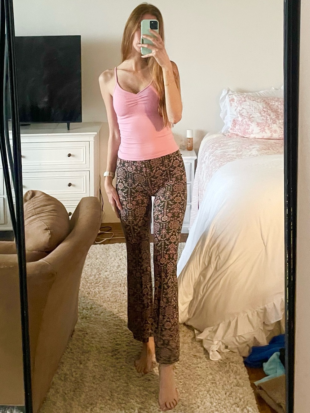 Black and Pink Floral Flare Pants
